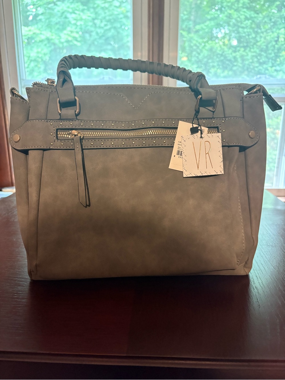 NWT Violet Ray Logan Satchel Purse Charcoal Gray Studded Handbag.